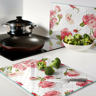 Planche à découper en verre Roses sur fond blanc