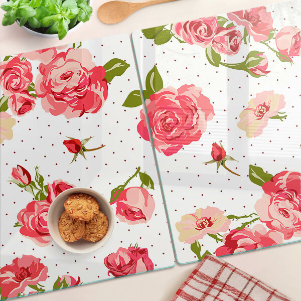 Planche à découper en verre Roses sur fond blanc