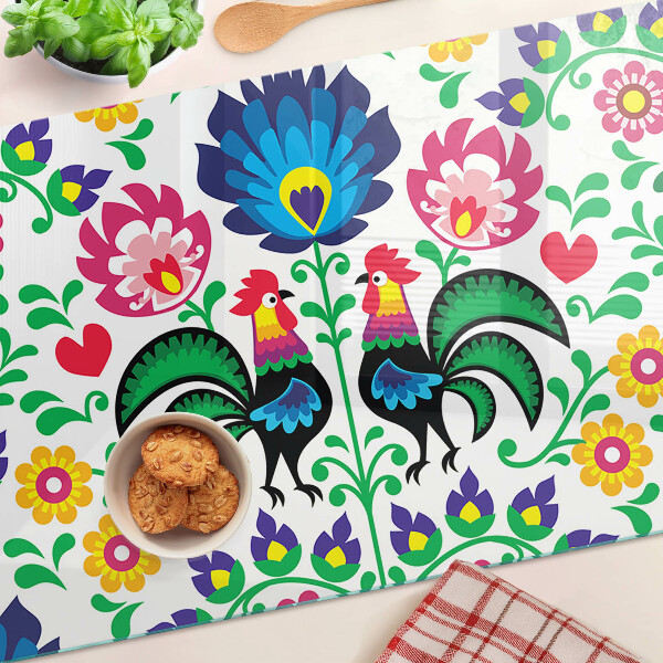 Planche à découper verre Motif folklorique avec des coqs
