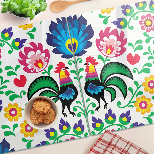Planche à découper verre Motif folklorique avec des coqs