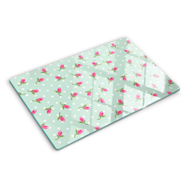 Planche à découper verre Tulipes roses sur fond vert
