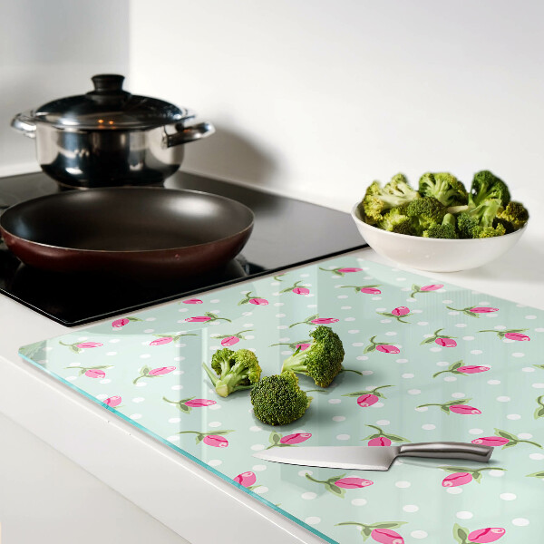 Planche à découper verre Tulipes roses sur fond vert