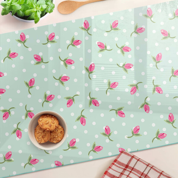 Planche à découper verre Tulipes roses sur fond vert