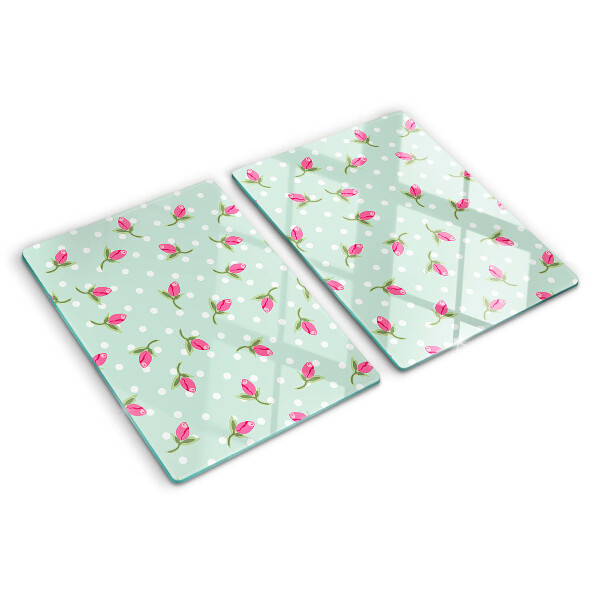 Planche à découper verre Tulipes roses sur fond vert