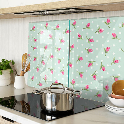 Planche à découper verre Tulipes roses sur fond vert