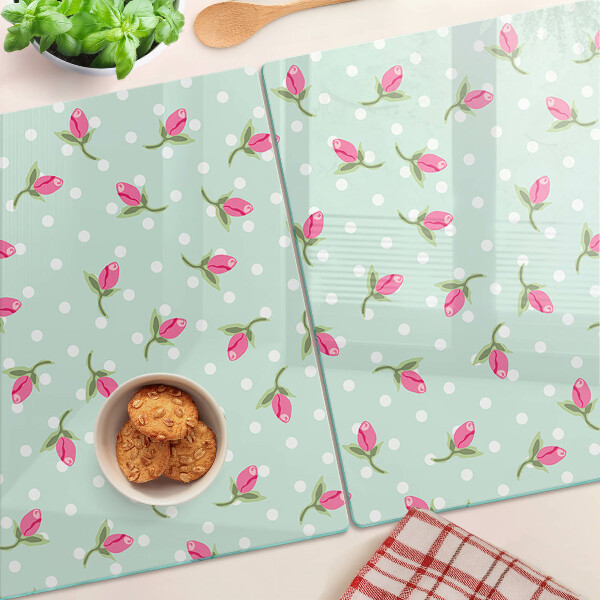 Planche à découper verre Tulipes roses sur fond vert
