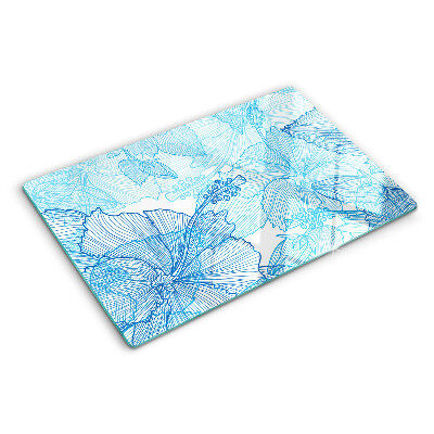 Planche à découper en verre Motif floral dans les tons de bleu