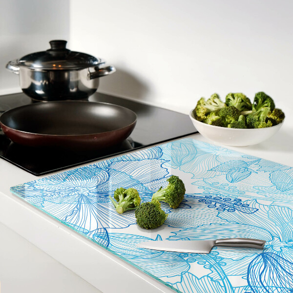 Planche à découper en verre Motif floral dans les tons de bleu