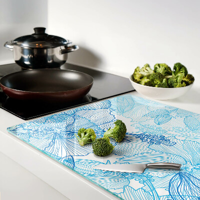Planche à découper en verre Motif floral dans les tons de bleu