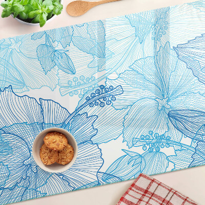 Planche à découper en verre Motif floral dans les tons de bleu