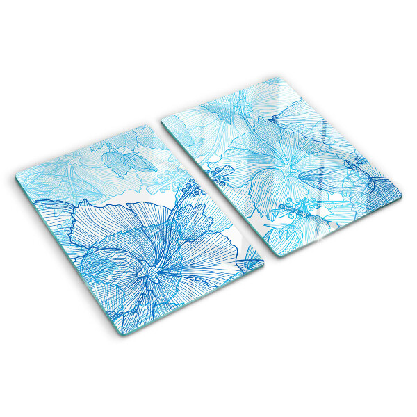 Planche à découper en verre Motif floral dans les tons de bleu