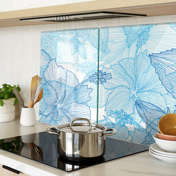 Planche à découper en verre Motif floral dans les tons de bleu