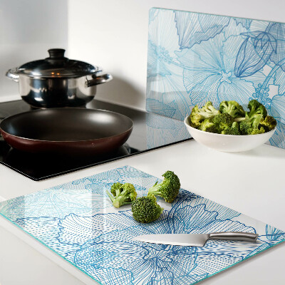 Planche à découper en verre Motif floral dans les tons de bleu