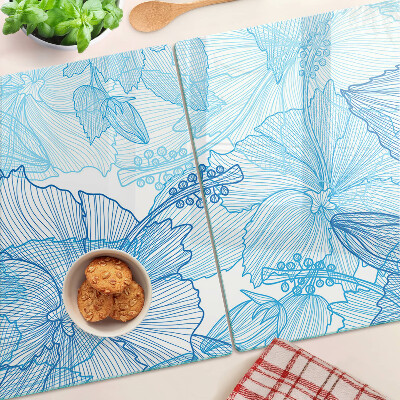 Planche à découper en verre Motif floral dans les tons de bleu