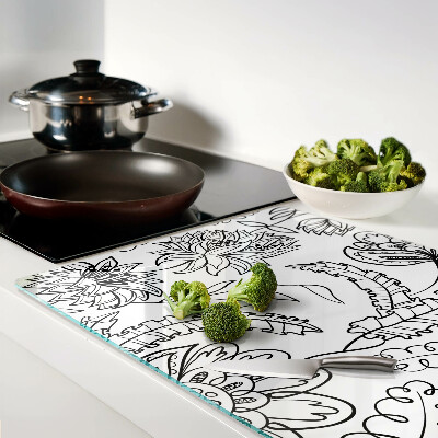 Planche à découper en verre Motif de gribouillage floral