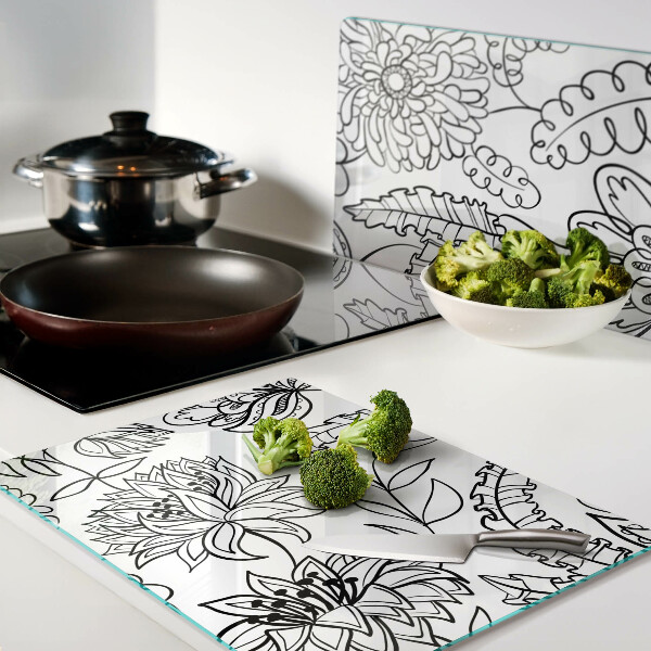 Planche à découper en verre Motif de gribouillage floral
