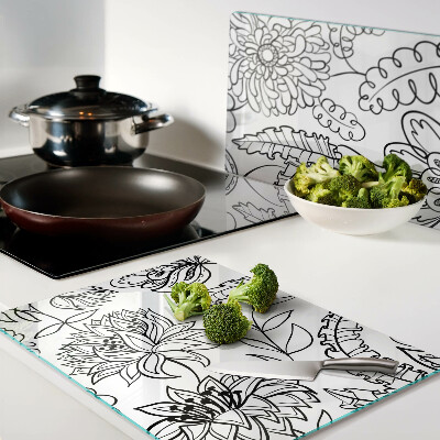 Planche à découper en verre Motif de gribouillage floral