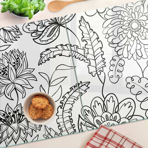 Planche à découper en verre Motif de gribouillage floral