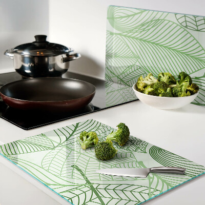 Planche à découper verre Feuilles dans des tons de vert