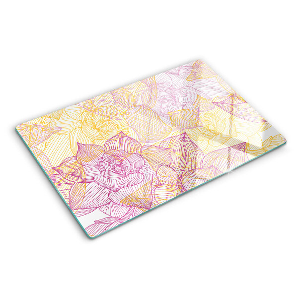 Planche à découper en verre Motif floral aux couleurs pastel