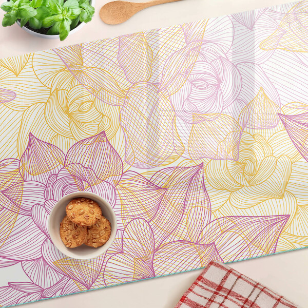 Planche à découper en verre Motif floral aux couleurs pastel