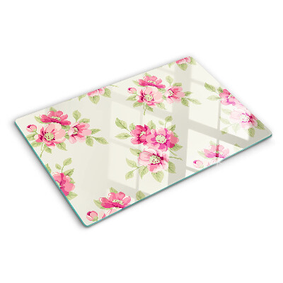 Planche à découper en verre Fleurs dans les tons de rose