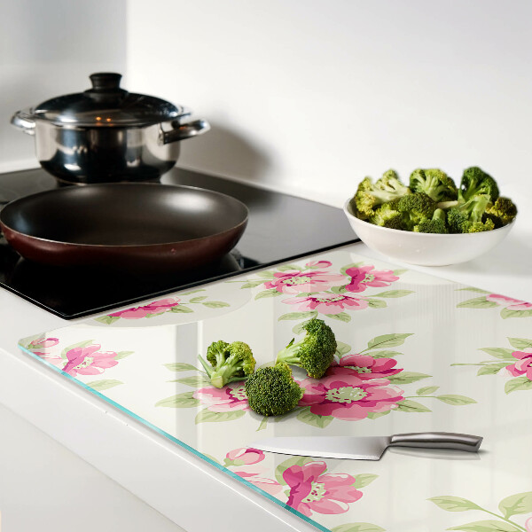 Planche à découper en verre Fleurs dans les tons de rose