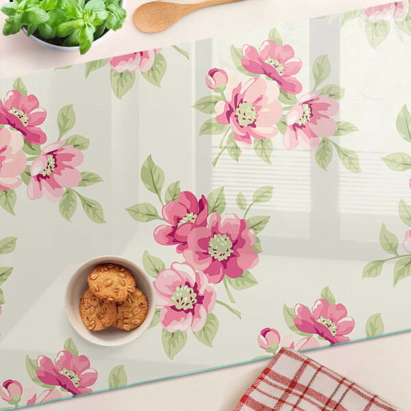 Planche à découper en verre Fleurs dans les tons de rose