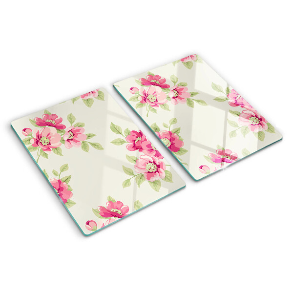 Planche à découper en verre Fleurs dans les tons de rose