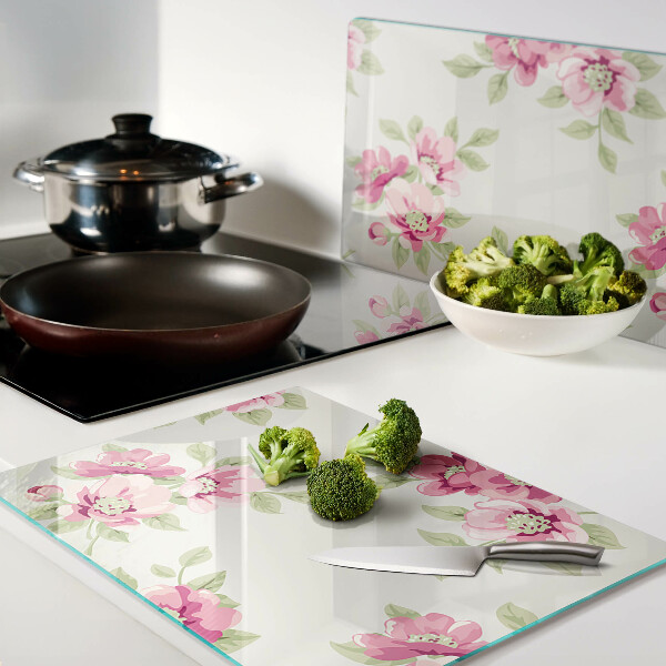 Planche à découper en verre Fleurs dans les tons de rose