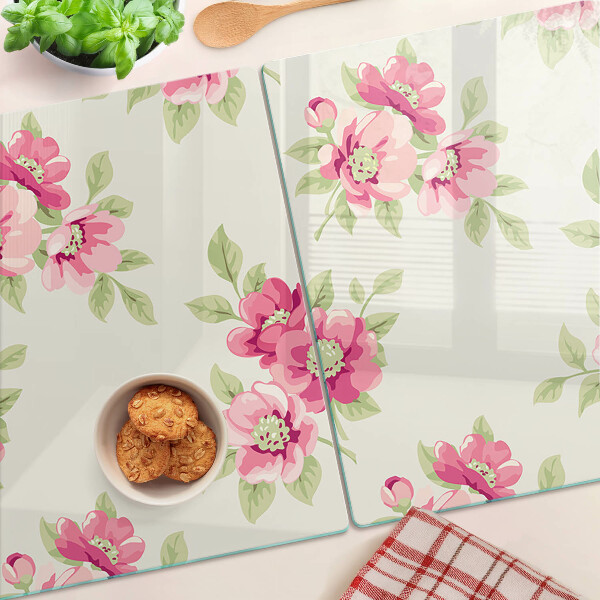 Planche à découper en verre Fleurs dans les tons de rose