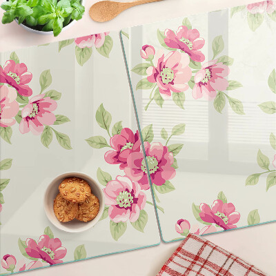 Planche à découper en verre Fleurs dans les tons de rose
