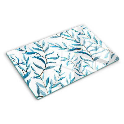 Planche à découper verre Feuilles aux tons bleus
