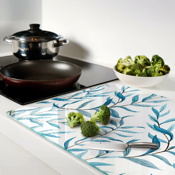 Planche à découper verre Feuilles aux tons bleus