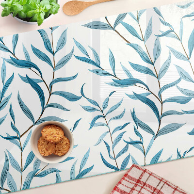 Planche à découper verre Feuilles aux tons bleus
