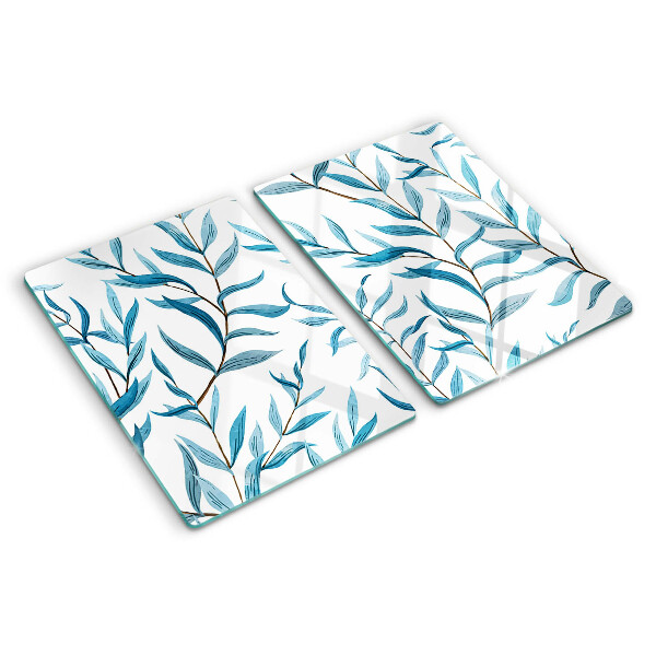 Planche à découper verre Feuilles aux tons bleus
