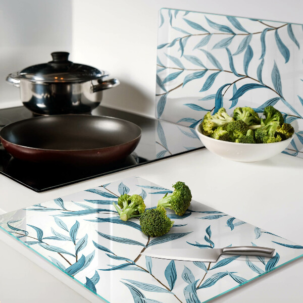 Planche à découper verre Feuilles aux tons bleus