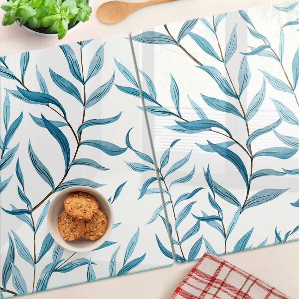 Planche à découper verre Feuilles aux tons bleus