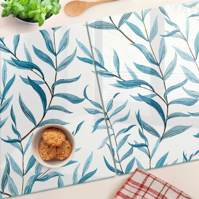 Planche à découper verre Feuilles aux tons bleus