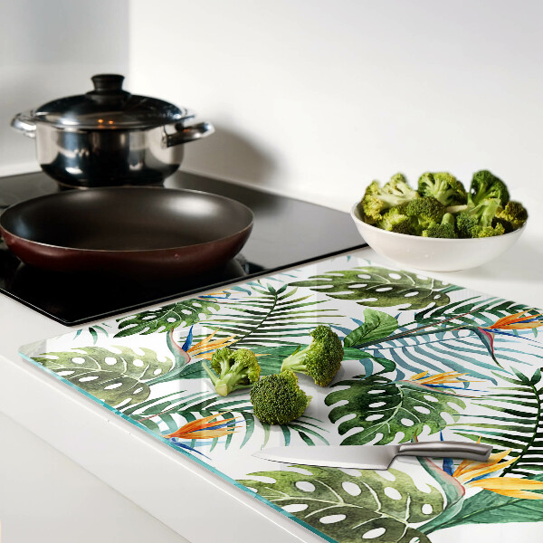 Planche à découper en verre Feuilles et fleurs tropicales