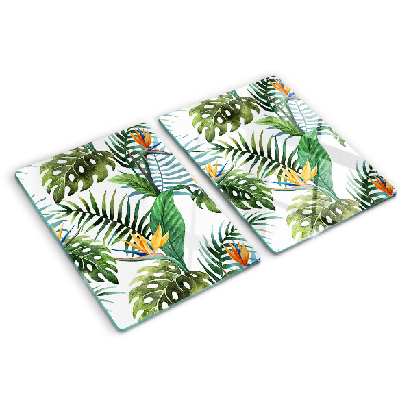 Planche à découper en verre Feuilles et fleurs tropicales