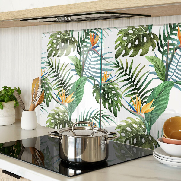 Planche à découper en verre Feuilles et fleurs tropicales