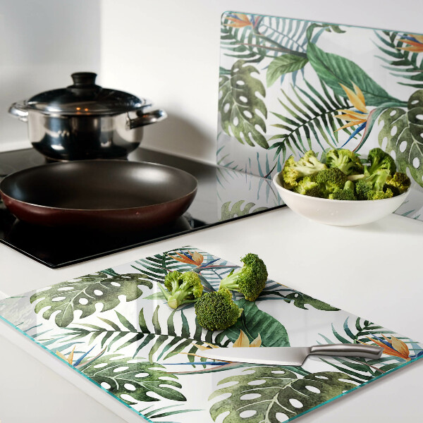 Planche à découper en verre Feuilles et fleurs tropicales