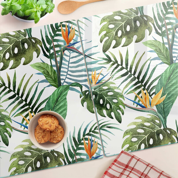 Planche à découper en verre Feuilles et fleurs tropicales