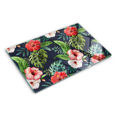 Planche à découper verre Fleurs tropicales avec des feuilles