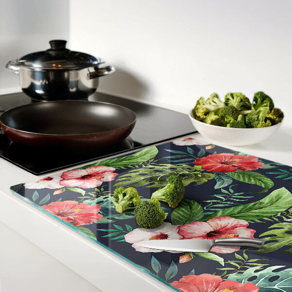 Planche à découper verre Fleurs tropicales avec des feuilles