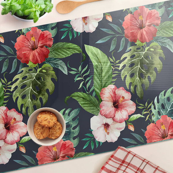 Planche à découper verre Fleurs tropicales avec des feuilles