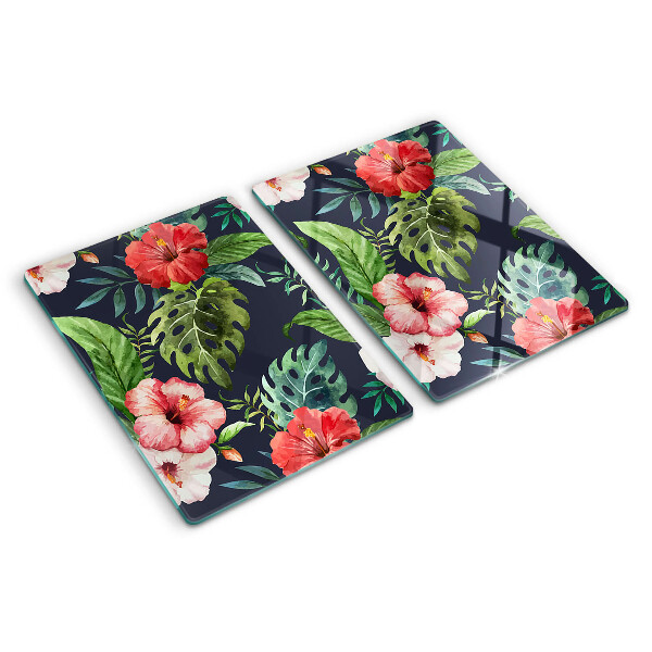 Planche à découper verre Fleurs tropicales avec des feuilles