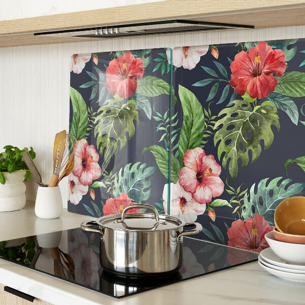 Planche à découper verre Fleurs tropicales avec des feuilles