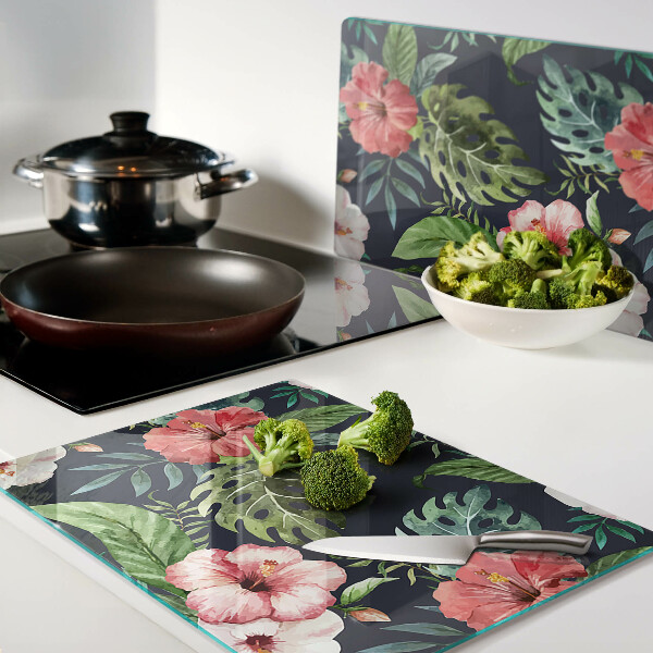 Planche à découper verre Fleurs tropicales avec des feuilles